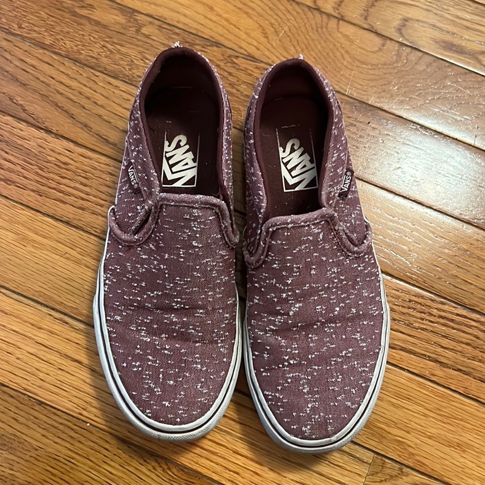 Burgundy w/white Vans slip on shoes size 6.5 EUC